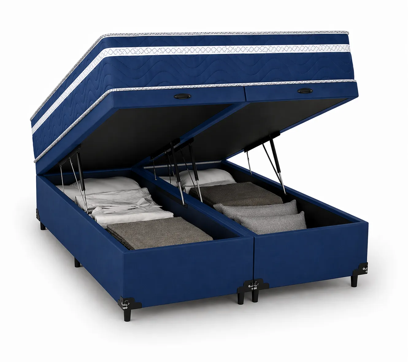 Kit Cama Box Baú + Colchão Mola Bonnel Solteirão 0,96m - Azul