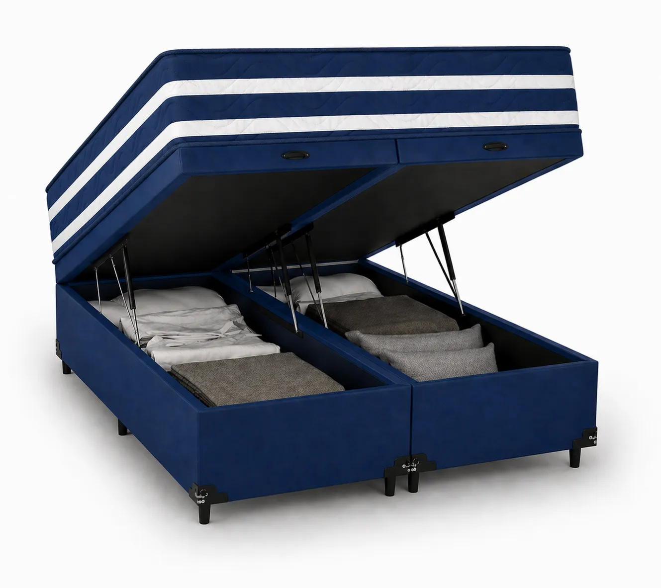 Kit Cama Box Baú + Colchão Mola Ensacada Solteirão 0,96m - Azul