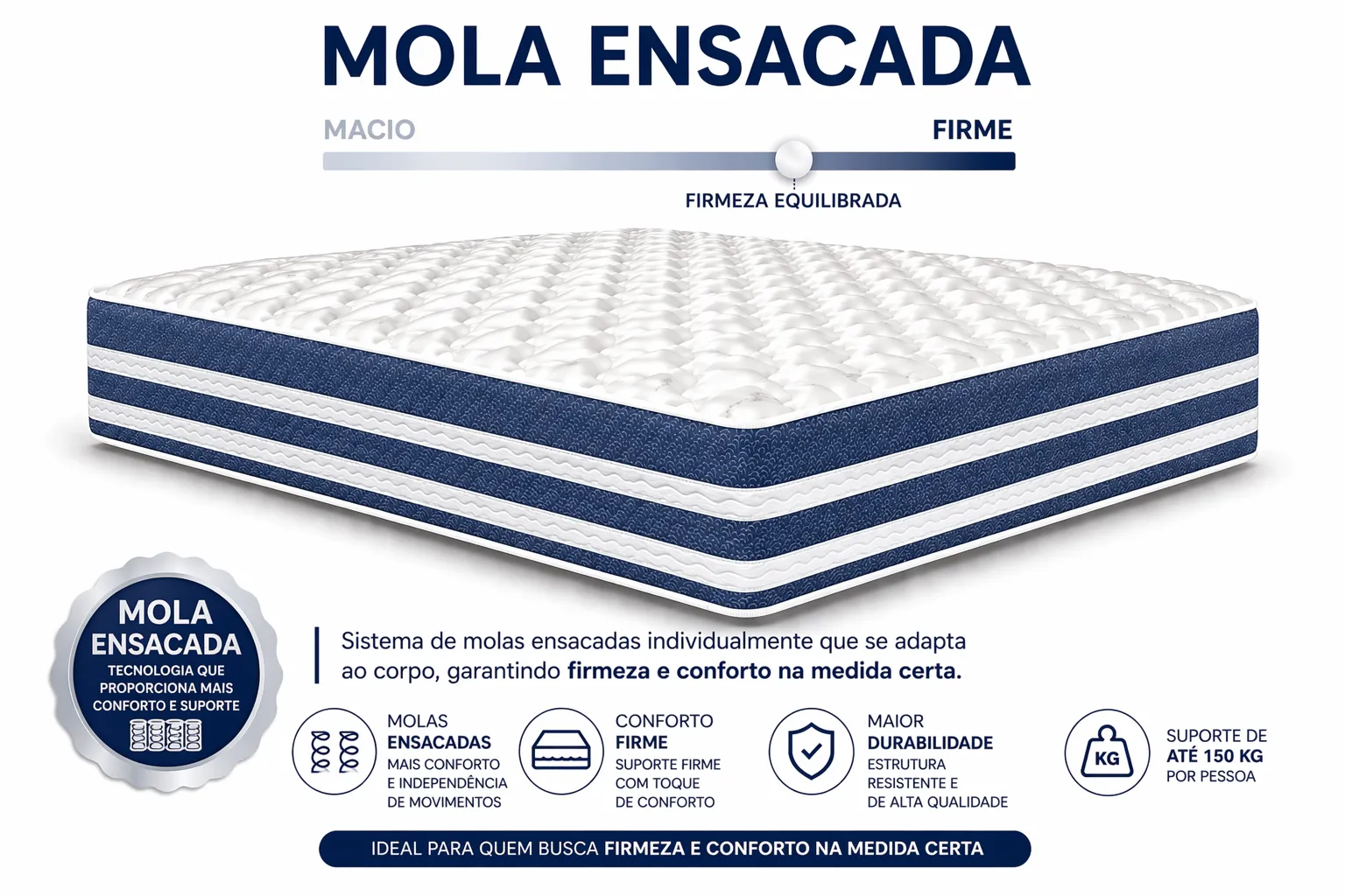 Kit Cama Box Baú + Colchão Mola Ensacada Solteirão 0,96m - Azul foto 4