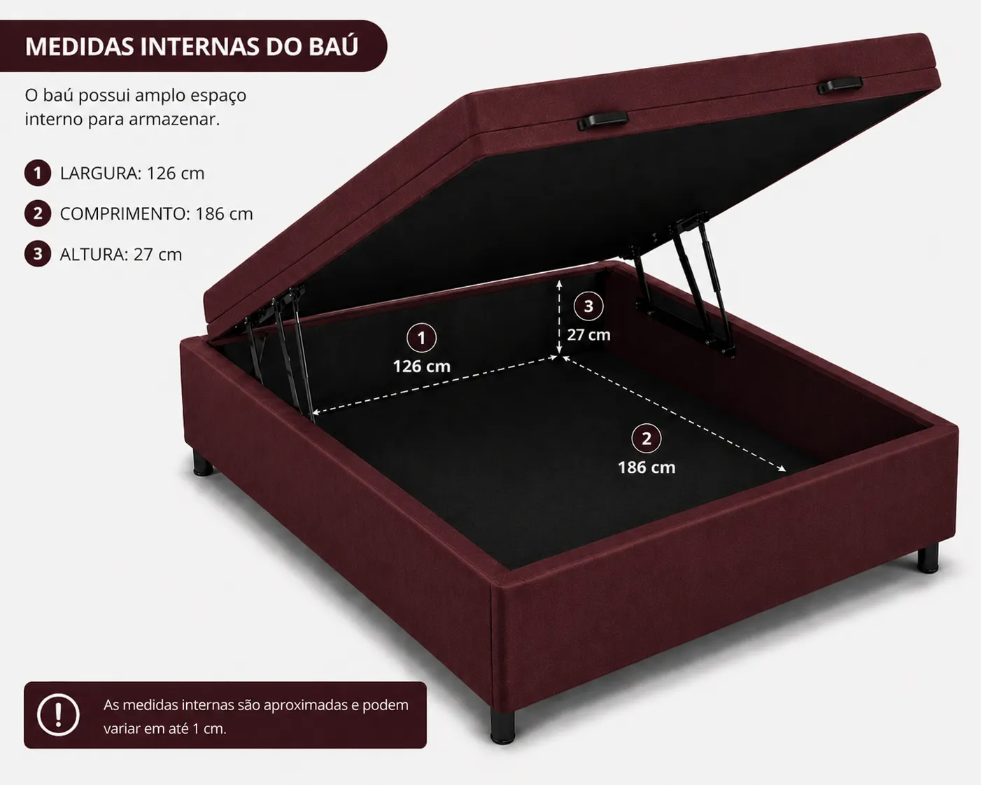 Kit Cama Box Baú + Colchão D45 Viúva 1,28m - Vinho foto 3