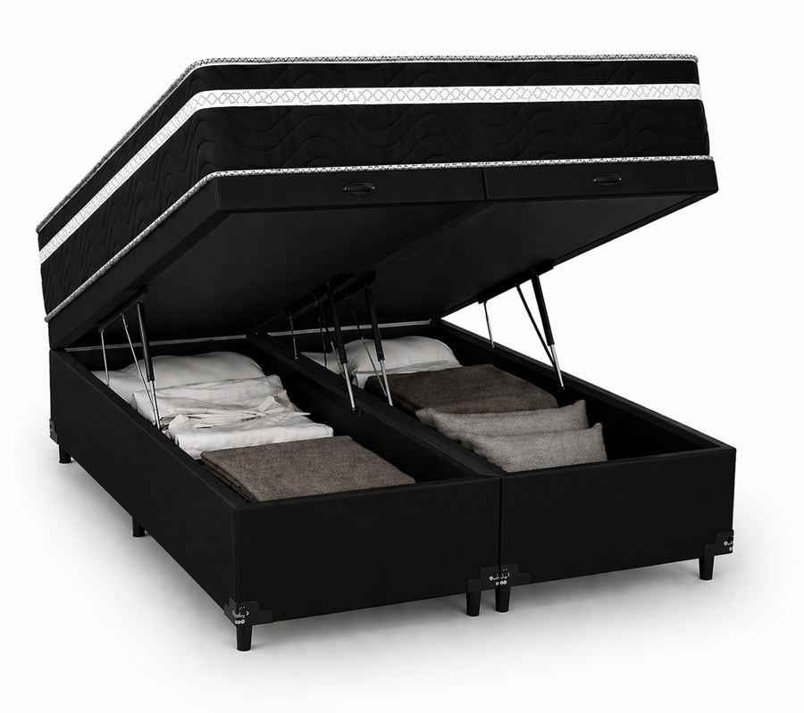 Kit Cama Box Baú + Colchão Mola Bonnel King 1,98m - Preto