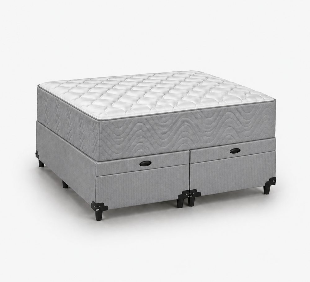 Kit Cama Box Baú + Colchão D33 Casal 1,38m - Cinza
